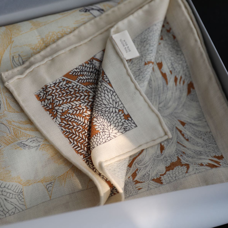 高定轻奢!热带h雨林福宝真丝羊毛围巾女秋冬丝毛大方巾办公室披肩