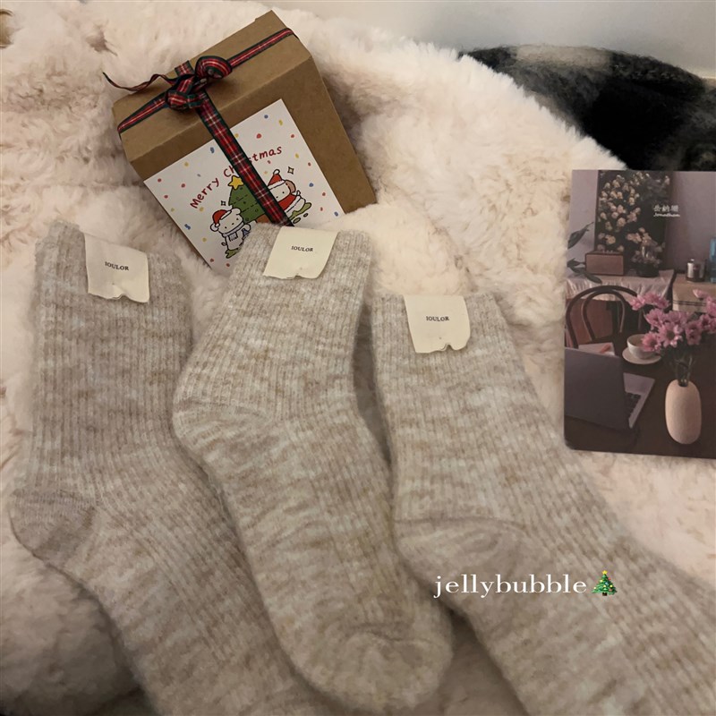 厚厚袜子~保暖袜建议多囤几双加厚纯色棉袜中筒袜V羊毛袜男女情侣