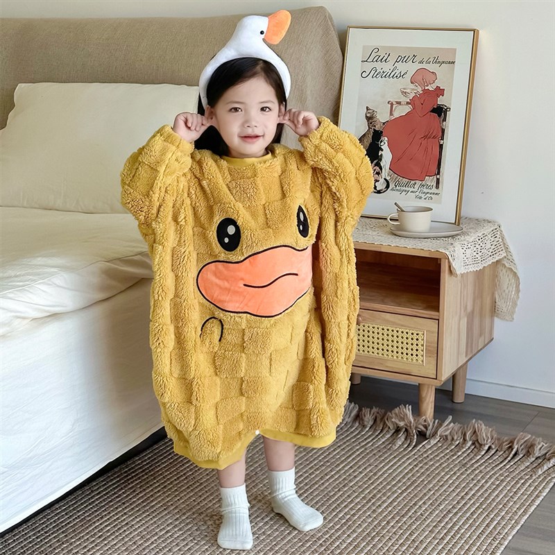 儿童睡袍法兰绒男童女童珊瑚绒睡裙冬季I加厚加绒男女孩睡衣家居