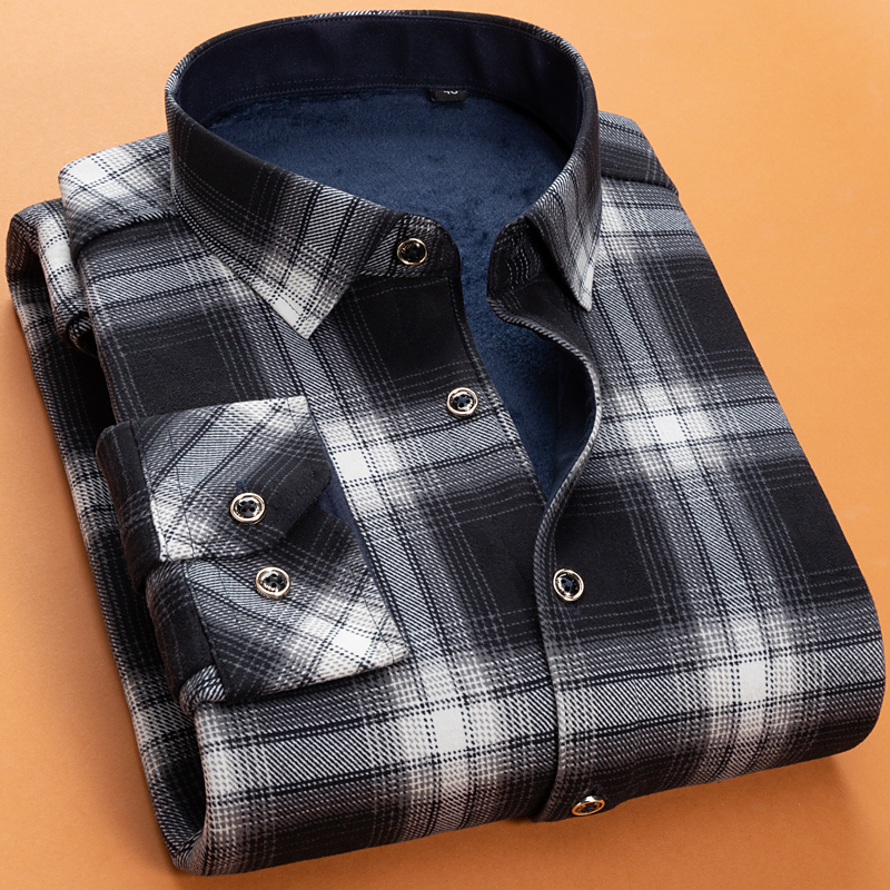 秋冬季加厚加绒保暖衬衫男士格子衬衫男I长袖韩版修身衬衣男潮衫