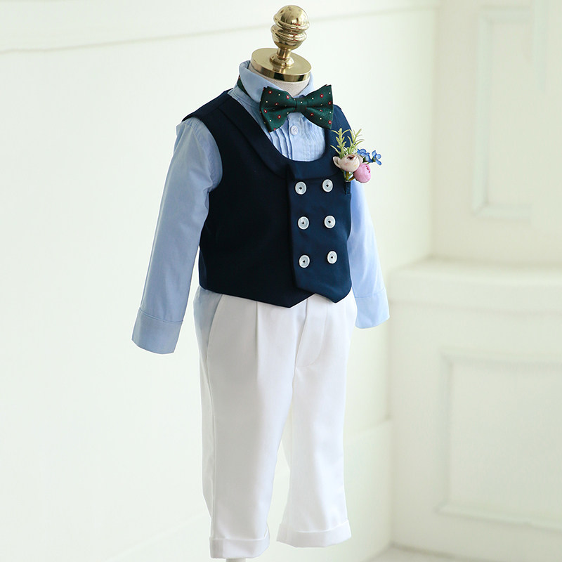 儿童西服男小西装套装洋气马甲三件D套周岁生日男童礼服花童小西