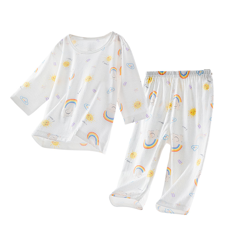 儿童套装睡衣g空调服夏季薄款男童长袖长裤2件内衣女童家居服纯棉