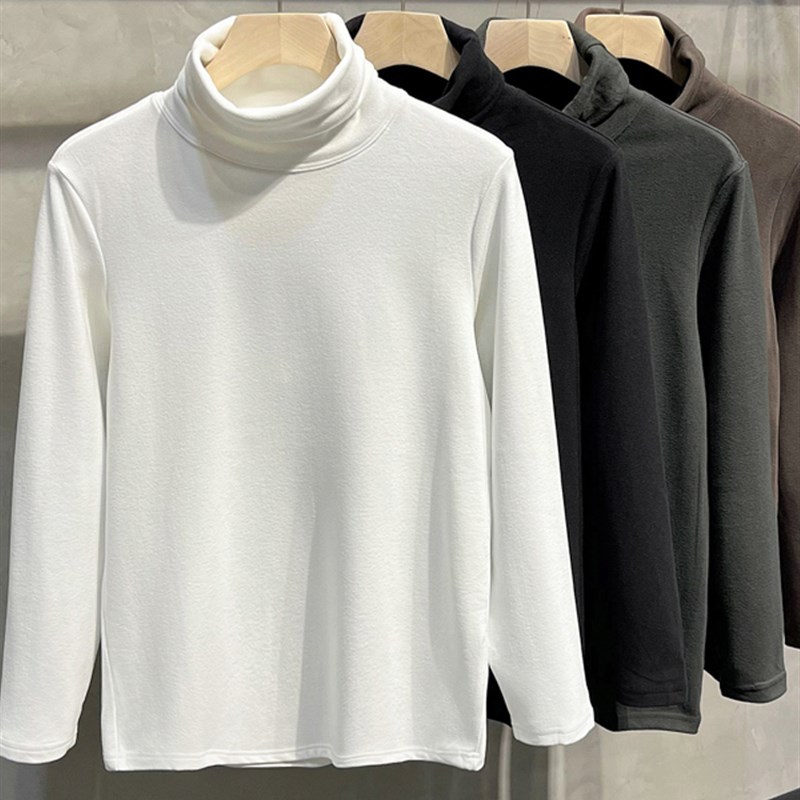长袖t恤男双面德绒打底衫t半高领纯色秋冬季蓄热保暖内搭中领秋衣