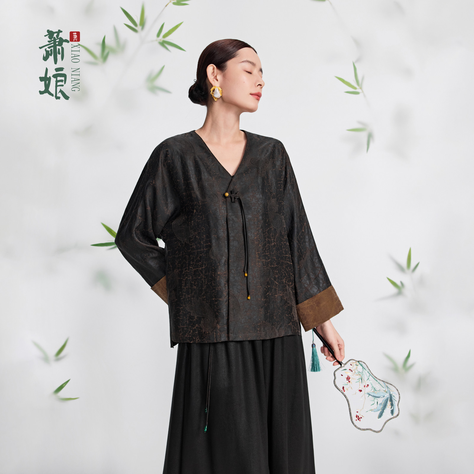 萧娘【清荨】提花电力纺龟短外套女新中式桑蚕丝中国风XNA1224