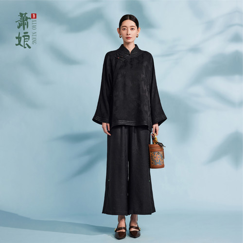 萧娘【清平乐】提花桑波缎香云纱中式上衣桑蚕丝女衬衫XNA1790