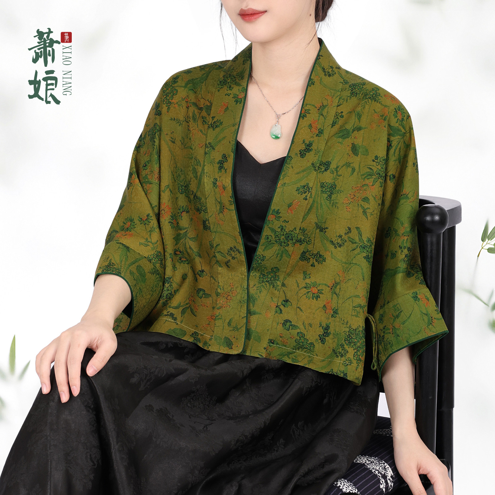 萧娘【梵音】红云纱新中式长袖女短外套国风女士短外套5607
