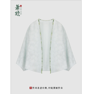 桑蚕丝新中式 绞罗染色玫瑰花夏季 中国风百搭上衣5614 青白 萧娘