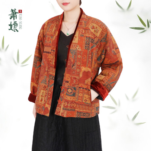 8萧娘【‌忆春秋】香云纱祥云纹秋冬棉服保暖长袖冬季棉服XNA0159