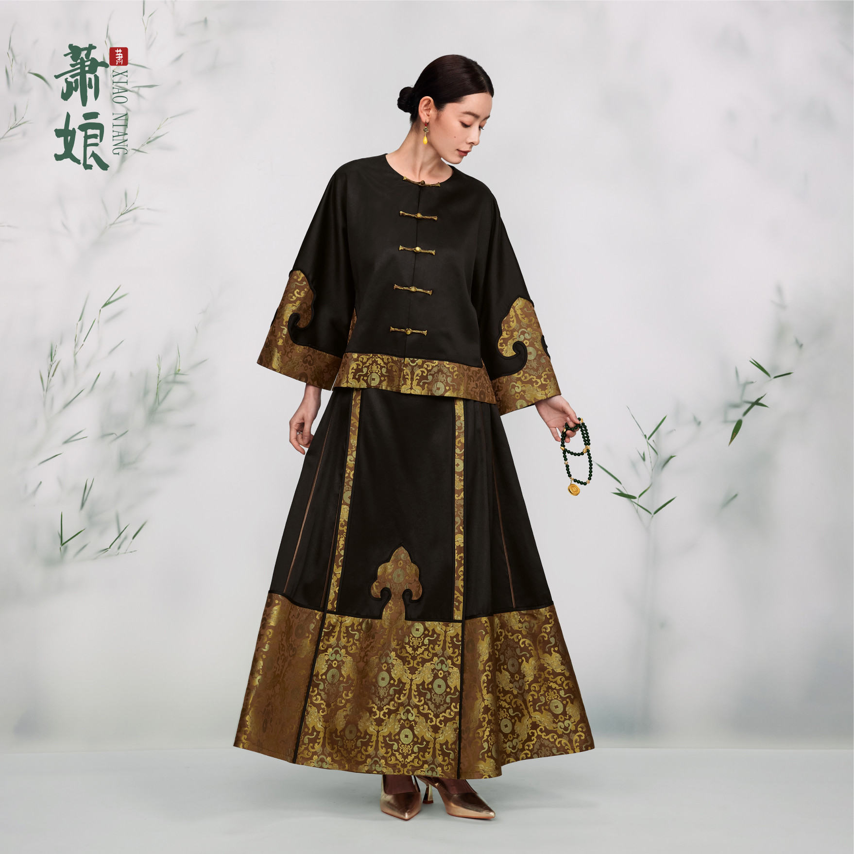 萧娘【玉粹】香云纱女半身裙休闲宽松桑蚕丝外套百搭国风套装2161