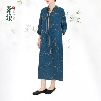 萧娘【兰绡吟】红云纱连衣裙长袖桑蚕丝新中式轻奢宽松气质裙5544