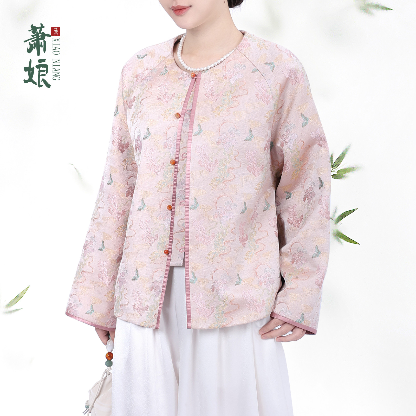 萧娘【山水清音】香云纱工艺宽松上衣新中式桑蚕丝长袖短外套0045