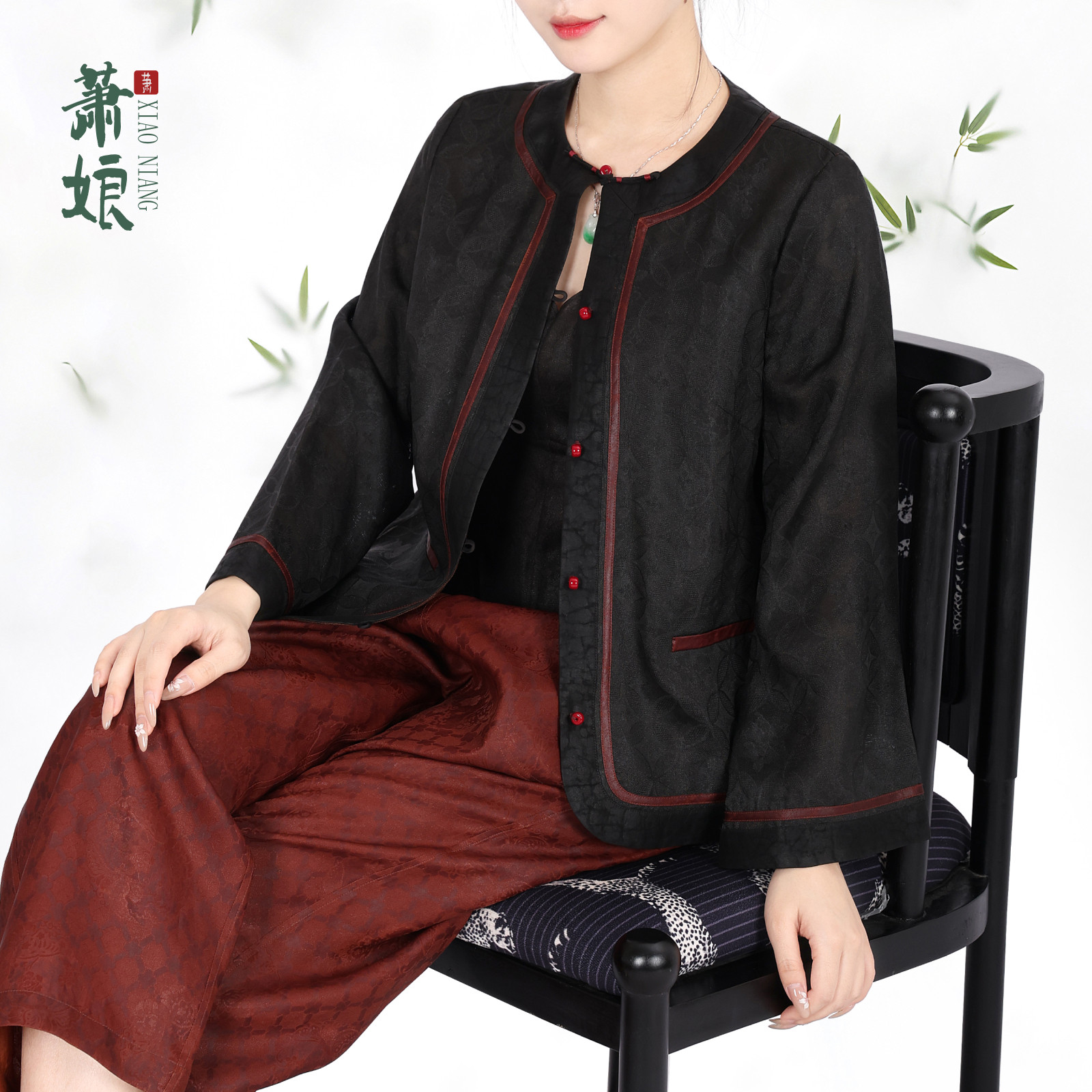 萧娘【曼陀罗】四经绞罗外套香云纱新中式长袖短桑蚕丝国风1995