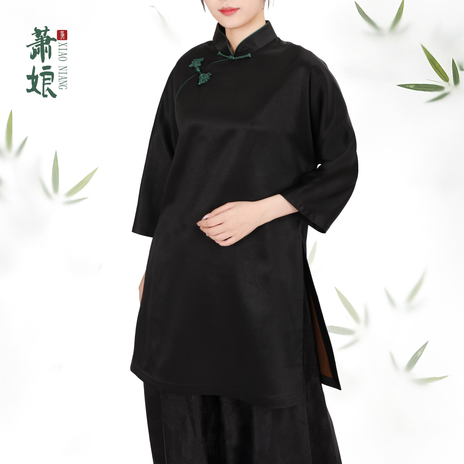 萧娘【秀影】皮子缎香云纱宽松连衣裙桑蚕丝宽松新中式长裙 2115