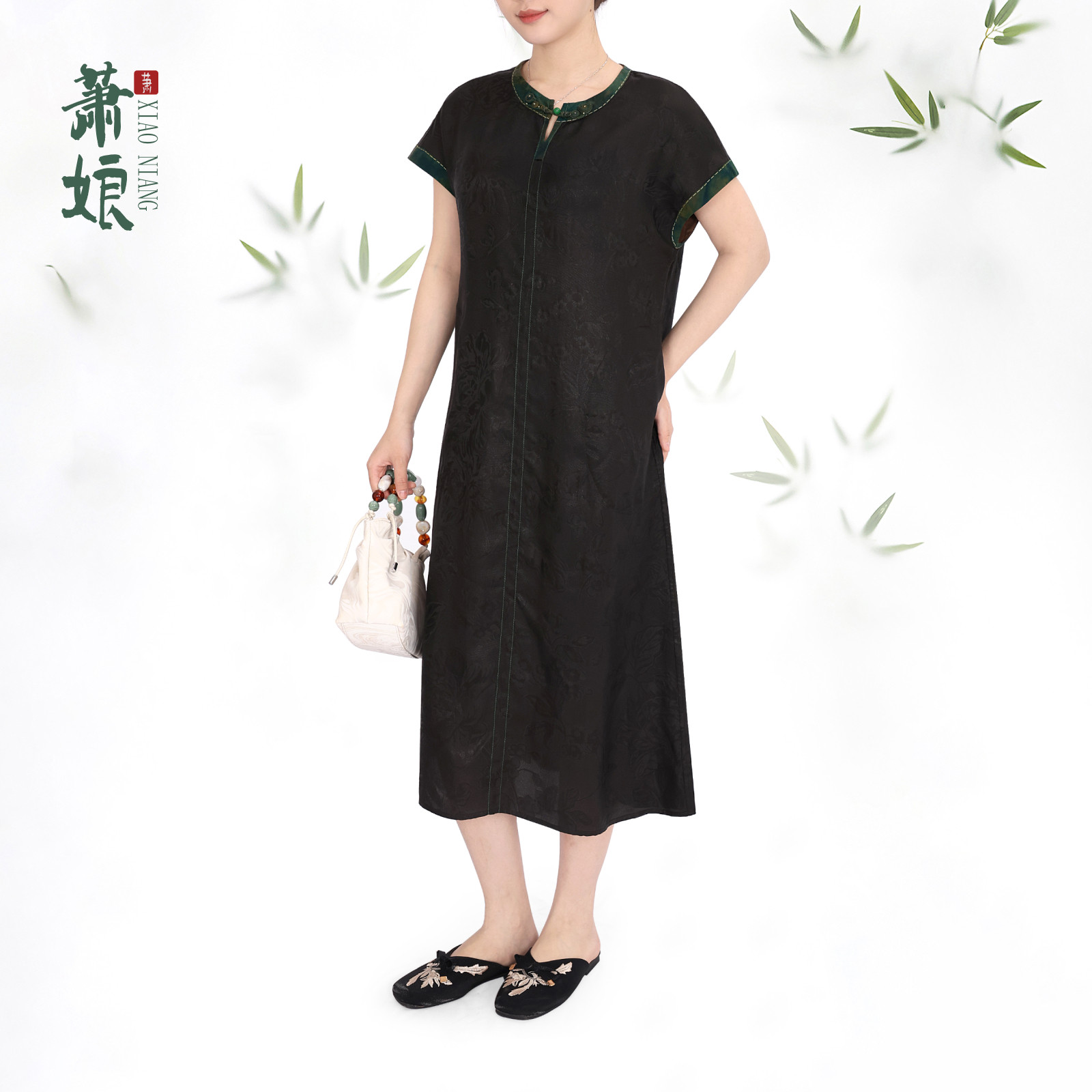 萧娘【锦绣芳华】花罗香云纱连衣裙新中式国风女裙桑蚕丝长裙5206