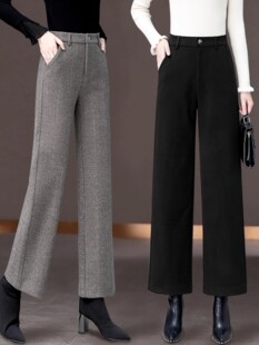 高档毛呢妈妈阔腿裤女秋冬2025新款覆古潮流加绒窄版小个子直筒裤