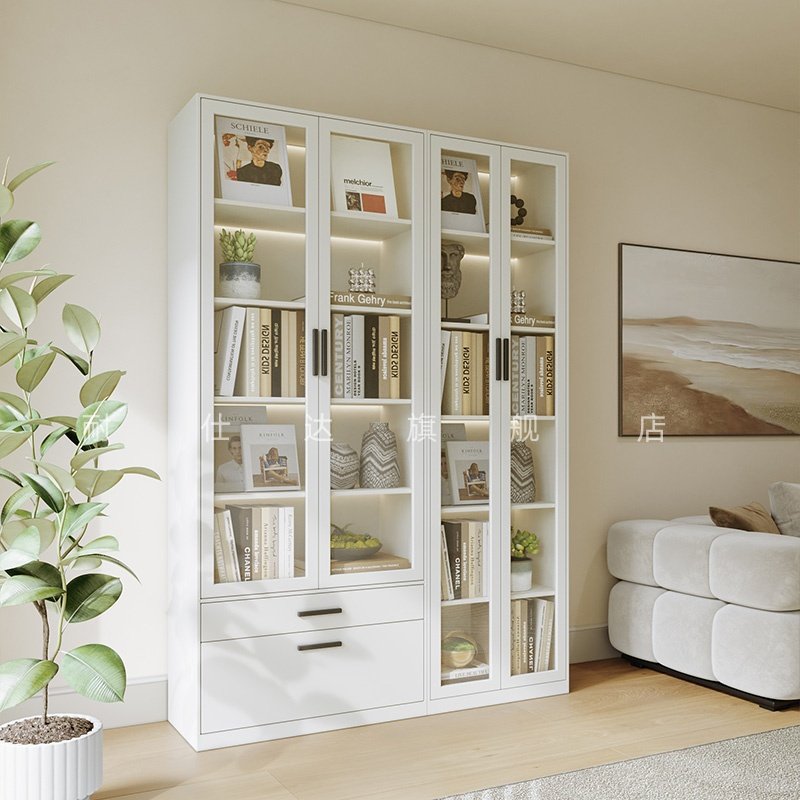 家用儿童钢制书架落地置物架玻璃门书柜绘本架简易防尘书柜收纳柜,住宅家具,单个书柜,淘宝优惠券,粉丝福利购,淘宝优惠卷