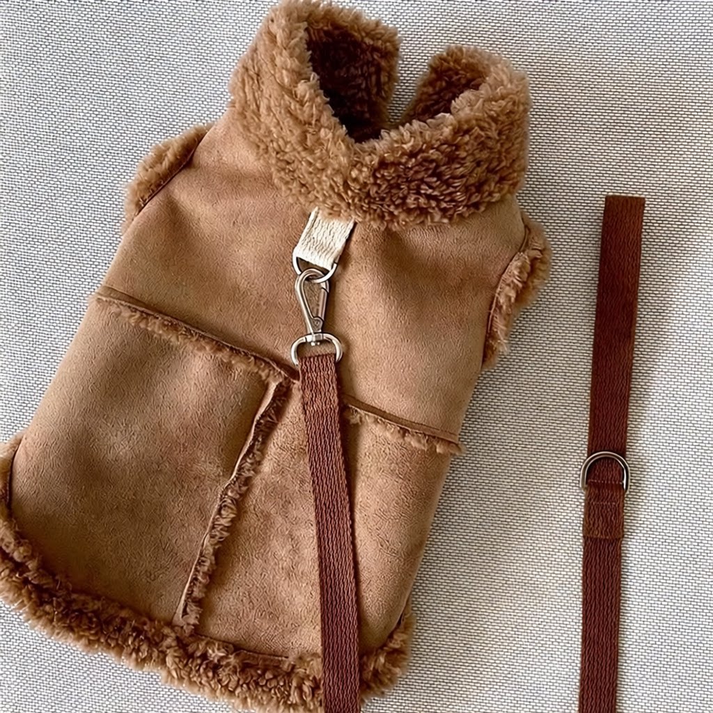 宠物秋冬装麂皮绒牵引马甲泰迪比熊秋季狗狗衣服猫咪牵引保暖马甲