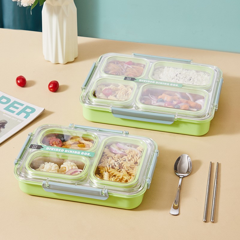 304不锈钢餐盒日式饭盒防溢餐盘学生便当盒微波炉加热分格套装