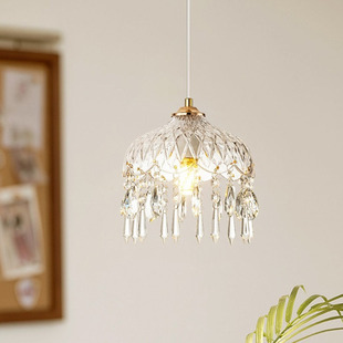 法式复古轻奢玻璃水晶床头吊灯卧室柜灯走廊过道入户玄关小吸顶灯