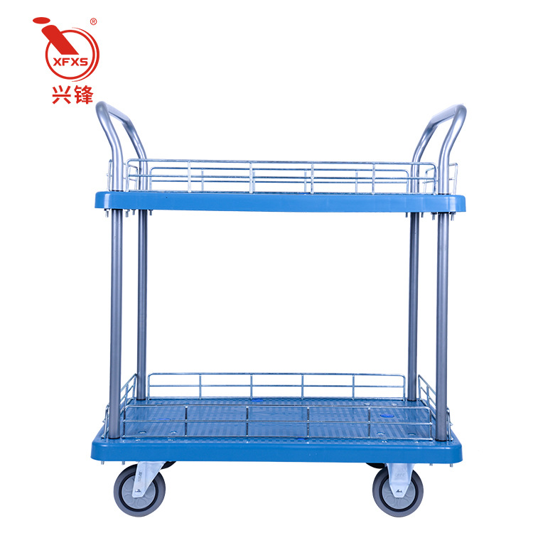 二层手推车物料车多层工具车双层静音平板车铁网格网美容推车