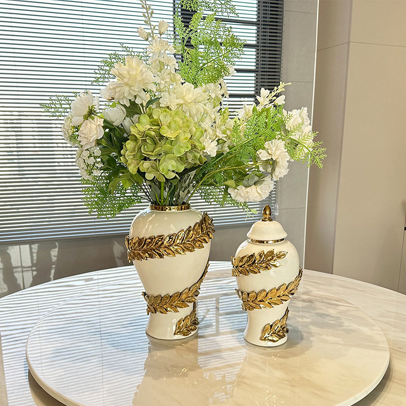 轻奢陶瓷手工贴花将军瓶电镀金色插花花瓶样板房玄关客厅摆件,模玩/动漫/周边/娃圈三坑/桌游,文化/体育周边,淘宝优惠券,粉丝福利购,淘宝优惠卷