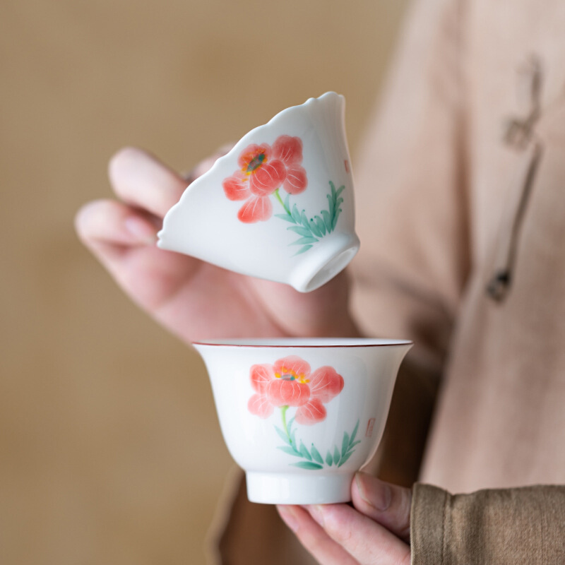 手绘花朵主人杯简约家用陶瓷喝茶杯单杯个人专用茶具品茗杯