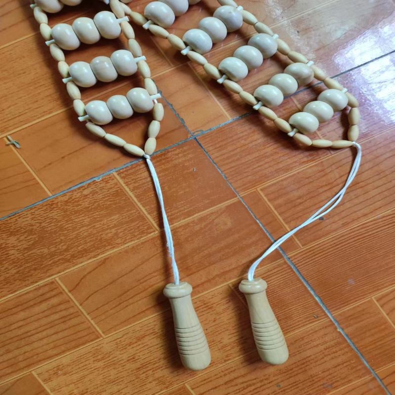 厂家批发木质拉背按摩器易操作背部按摩滚轮绳按摩工具现货现发