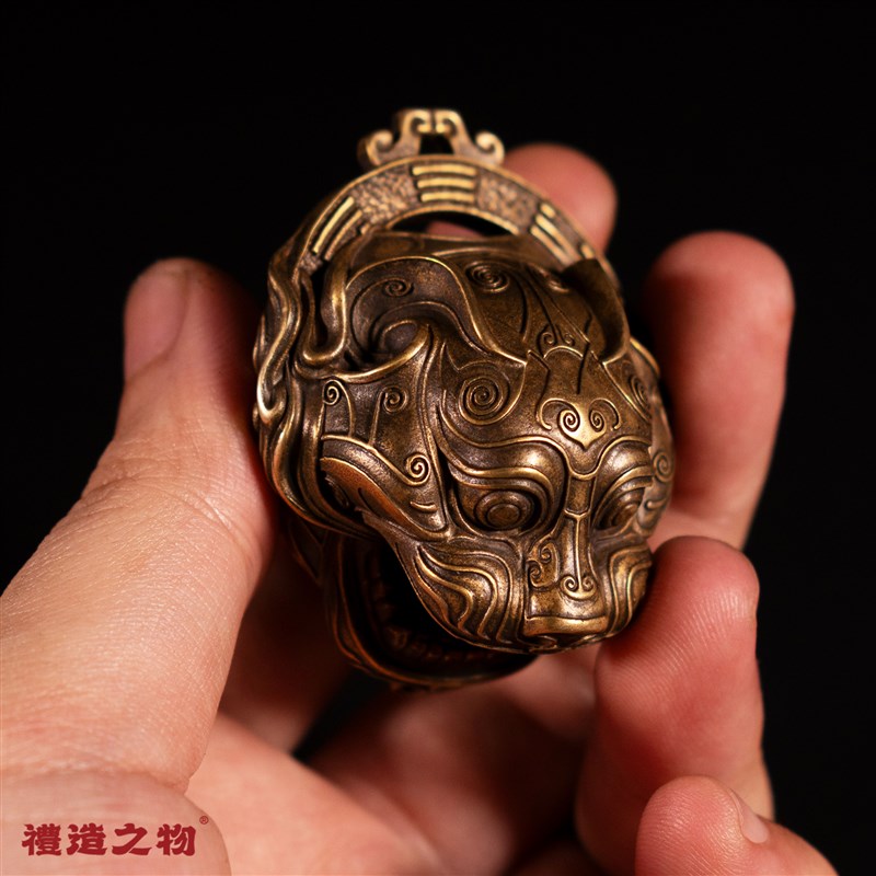 纯铜虎头铃铛招财挂件平安护身挂饰七星八卦镇宅铜摆件工艺品礼物