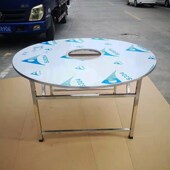 一体内折叠不锈钢火锅圆桌新型吃饭桌子简约工作台连体圆形餐桌