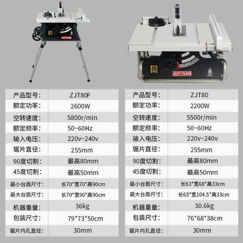 多功能电动工具10寸便携式木工台锯无尘锯切割机电圆锯家用斜切锯