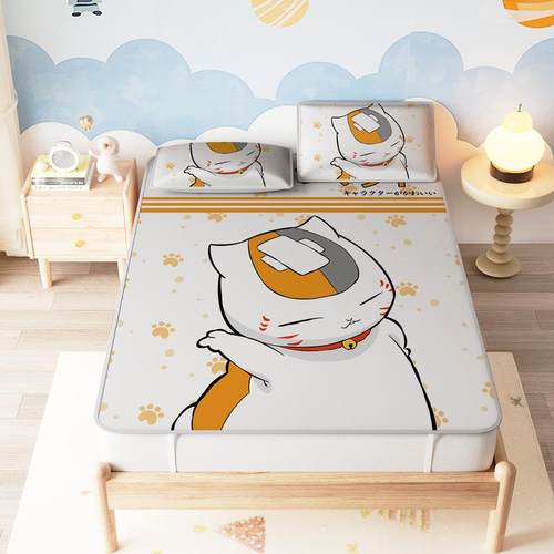 夏季夏目友人帐冰丝凉席牛奶丝三件套防滑透气可机洗宿舍家用凉席