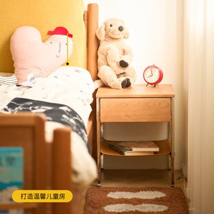 精选二黑木作 方方床头柜 樱桃木中古风极窄床边不锈钢包豪斯小户