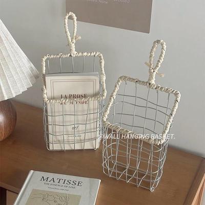 ins可挂式铁艺编织筐收纳篮厨房壁挂式铁丝编织篮杂物储物筐挂篮