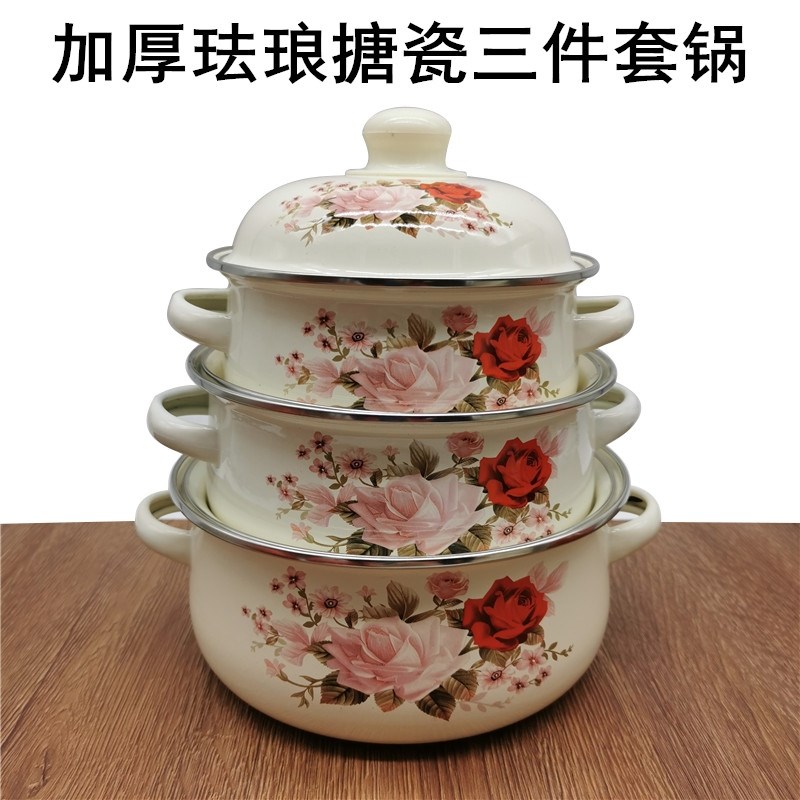 老式怀旧搪瓷盆带盖家用厨房加厚大号蛋糕双耳珐琅搪瓷容器食品级