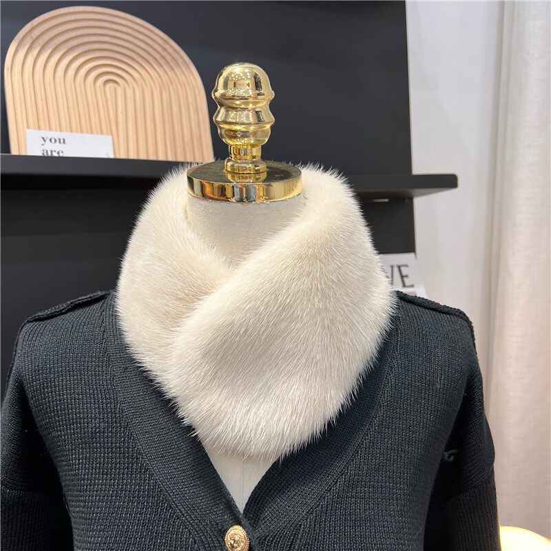 真水貂毛围脖韩国秋冬新款保暖双面毛绒L磁扣围巾护颈貂皮围领女