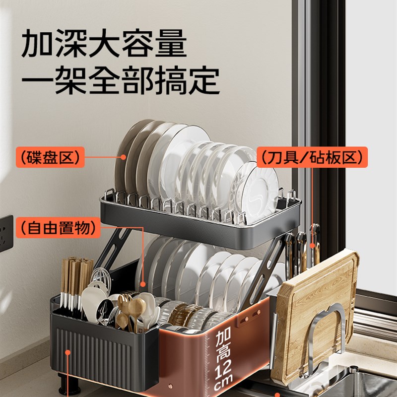 厨房多功能置物架碗架碗盘筷子收纳架不锈钢碗Q碟沥水架放碗碟架