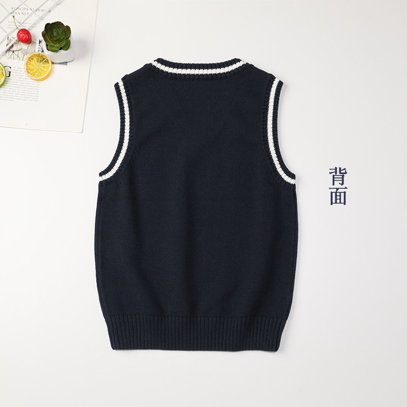 儿童毛衣背心校服小学q生纯棉男童鸡心领针织马甲女童V领毛线背心