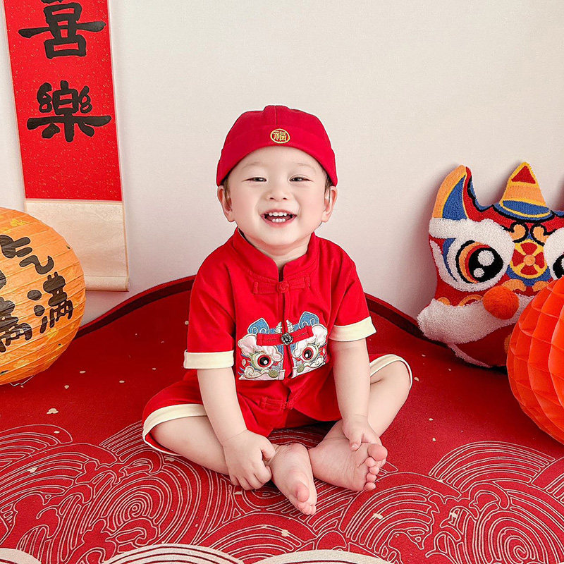 男宝宝1一2周岁礼服夏季婴w儿百天男童国风汉服夏装端午节衣服套