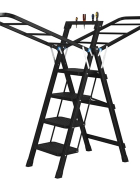 梯子晾衣架两用折l叠多功能红色梯乔迁家用移动免安装置地阳台加