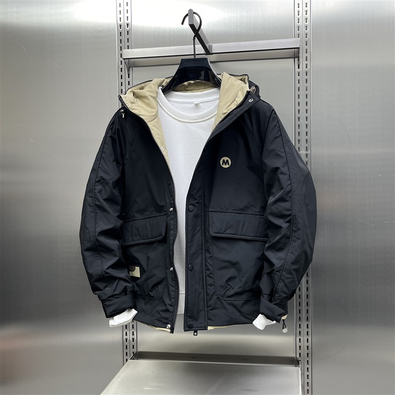 外套男2024冬季m新款宽松连帽加棉加厚棉服工装夹克青年痞帅冲锋