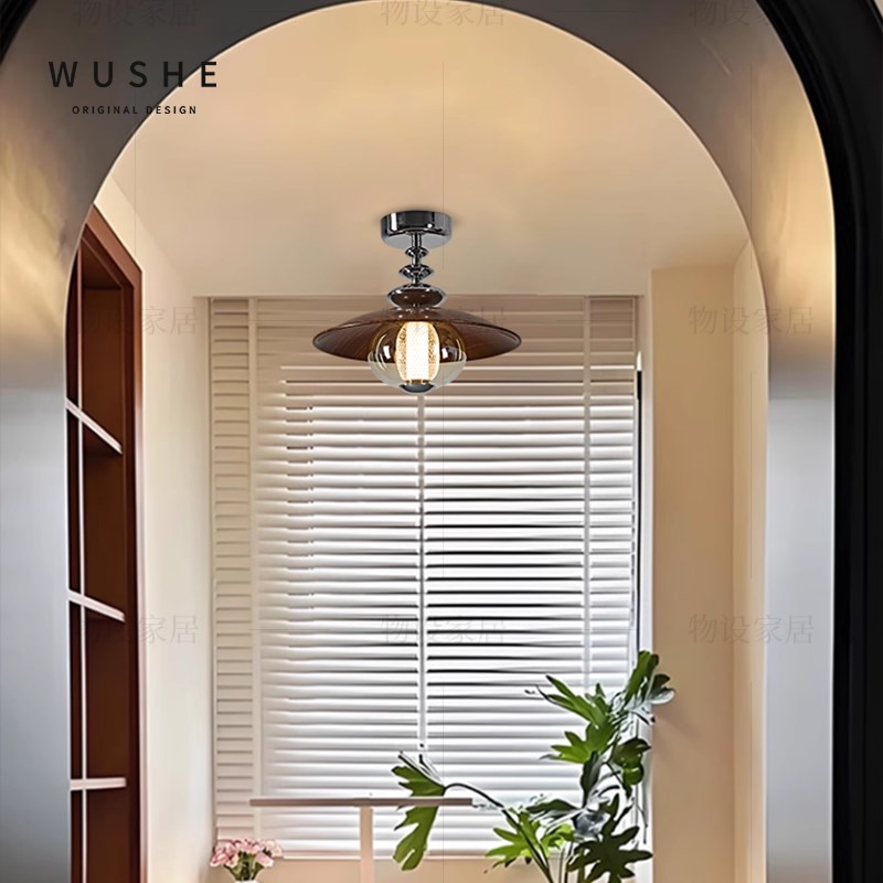 中古风吸顶灯创意法式复古卧室A灯阳台灯艺术玻璃玄关过道走廊灯