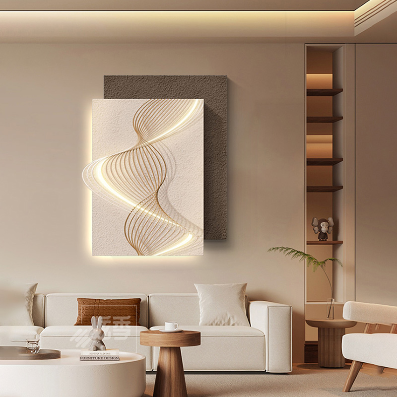 抽象线条客厅装饰画沙发背景w墙挂画侘寂风极简入户玄关led壁灯画