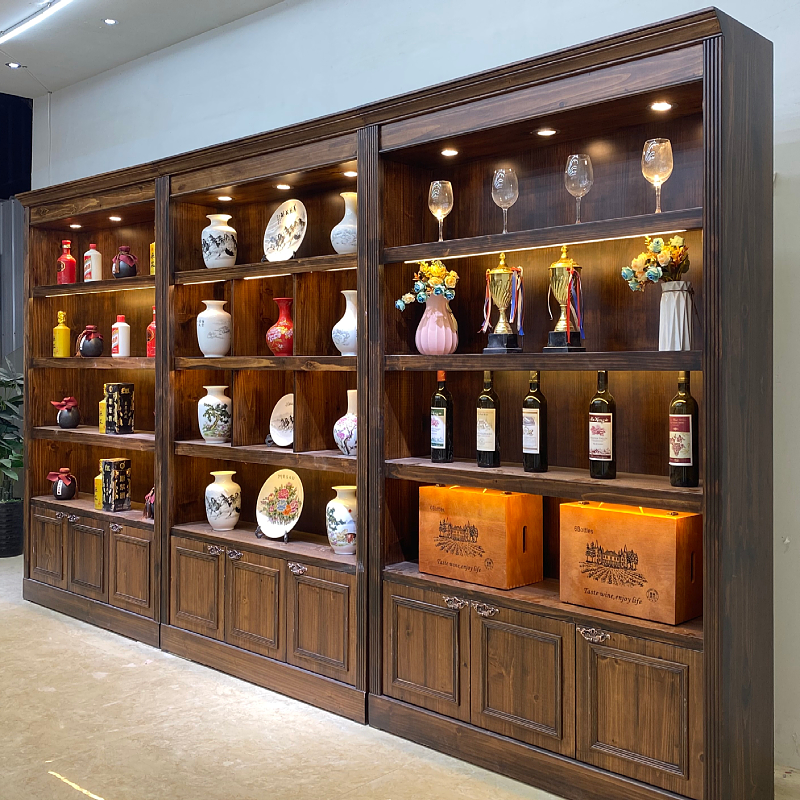 白酒柜商行展示柜k特产干货展示柜陶瓷茶叶产品柜复古实木带灯货