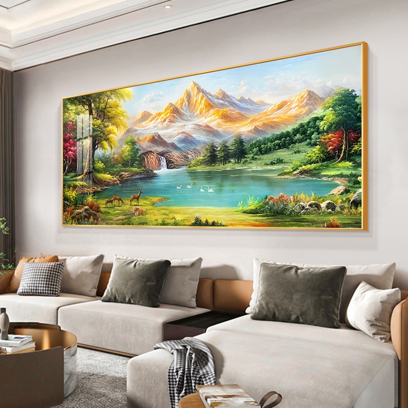 手绘油画客厅挂画聚宝盆山水画沙发背E景墙装饰画2025新款风景壁