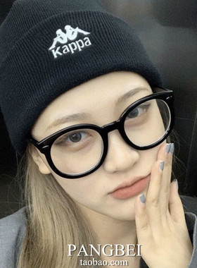 黑色粗框素颜新款韩国文艺u夏日懒人凹造型平光眼镜框女大圆脸显