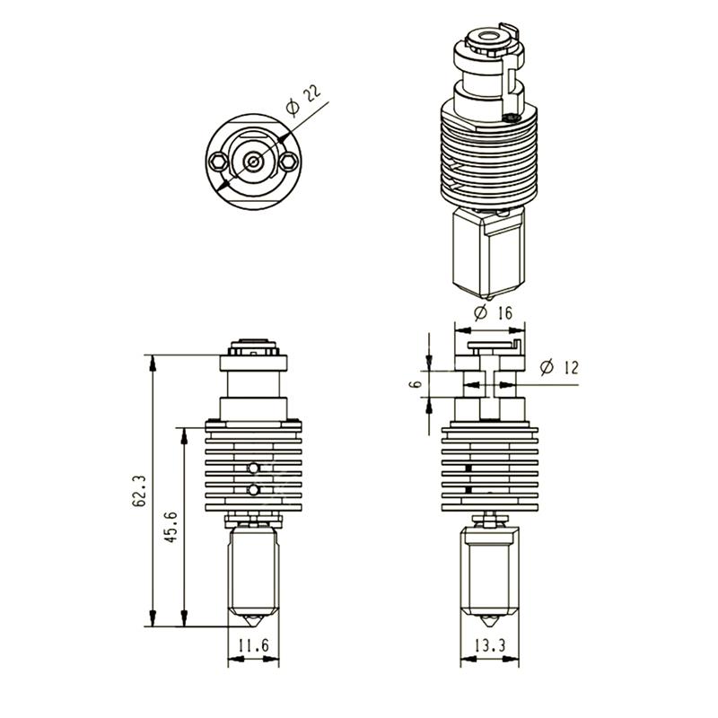 TZ-V6-2.0挤出头喷头热端挤出配件Ender3/Voron3D打印机升级套件