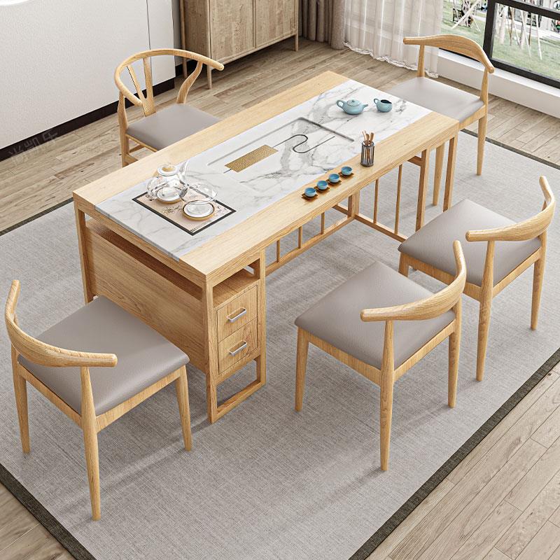 原木色茶桌功夫茶几茶台烧水壶一体办公室泡茶桌新中式茶桌椅组合