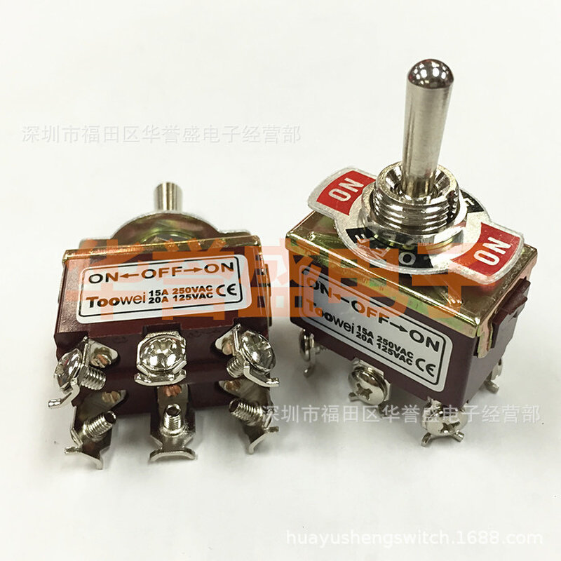 TOOWEI太玮 12MM 摇头 钮子开关 6脚3档 T702CW 15A250VAC 1322