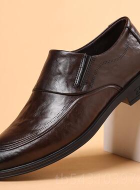 正品Pover皮男l士秋季新款真皮商务正鞋鞋英伦风尖头黑色软底装上