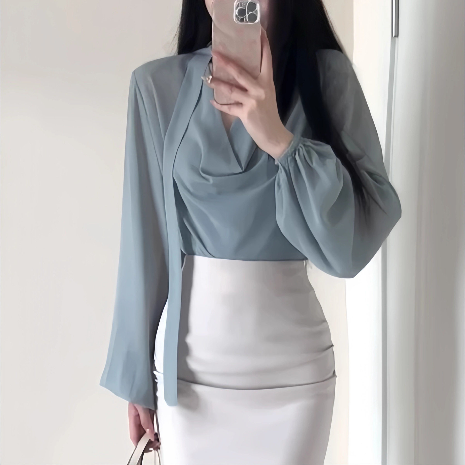 韩系温柔风荡领挂脖飘带衬衣女装春季新款设计感独特别致小众上衣